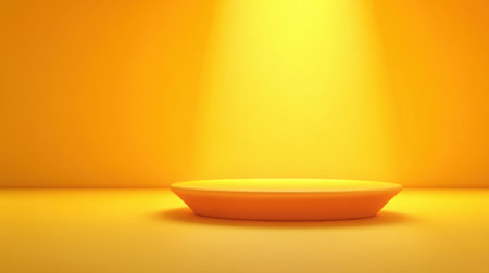 This vibrant yellow background features an illuminated circular platform, perfect for showcasing products or creative designs in a minimalist and modern setting.の素材