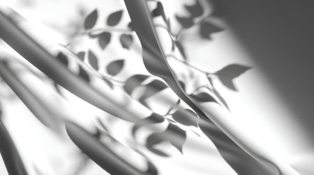 This captivating black and white abstract image features flowing silhouettes and delicate leaf patterns that evoke a sense of tranquility and elegance.の素材