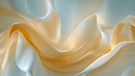 This image showcases soft, flowing fabric in gentle curves, blending warm gold and cool blue tones. It creates an enchanting atmosphere ideal for serene backgrounds.の素材