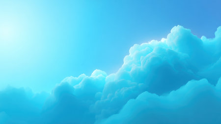 A serene scene of fluffy clouds against a soft blue sky with gentle sunlight, creating a tranquil atmosphere perfect for relaxation and daydreaming.の素材