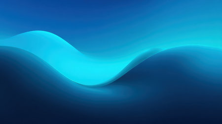 This abstract image features fluid waves in soft blue and teal gradients, evoking a sense of calm and tranquility. Ideal for creative backgrounds or artwork.の素材