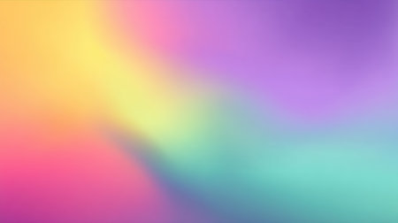 A vibrant and soft blurred gradient background features a harmonious blend of yellow, purple, pink, and green hues, perfect for artistic projects and modern wallpapers.の素材