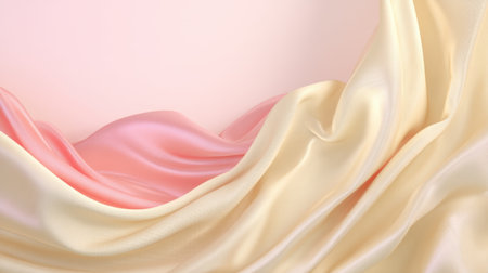 Experience the serene beauty of soft silk waves in gentle pink and cream tones, perfect for artistic backgrounds, elegant designs, and luxurious presentations.の素材