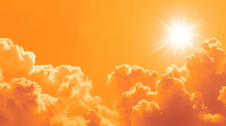 A captivating view of brilliant sunlight cast over soft orange clouds in a vibrant sky, creating a serene and inviting atmosphere perfect for relaxation and inspiration.の素材