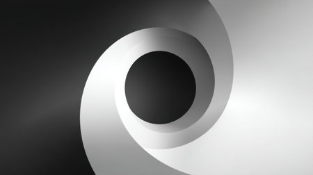 This abstract spiral design showcases a black and white gradient that creates a dynamic visual flow, perfect for modern graphic projects or artistic themes.の素材