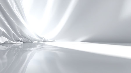 A visually striking image of elegant white drapery flowing over a smooth surface, with soft light illuminating the scene, perfect for interior design inspiration.の素材