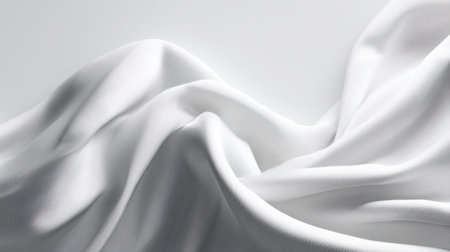 This image showcases a soft white fabric creating gentle waves and curves, emphasizing smooth textures and subtle shadows, perfect for minimalist designs or backgrounds.の素材