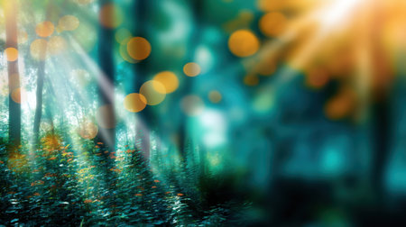 A captivating forest scene captures the enchanting interplay of light and shadow, showcasing beautiful bokeh effects and a tranquil natural setting perfect for relaxation.の素材