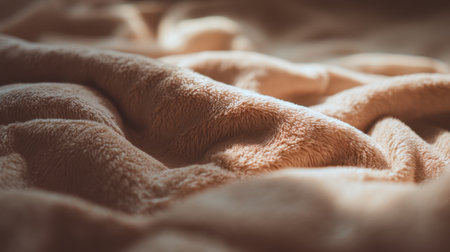 A close-up view of a soft, warm blanket draped gracefully on a surface. The gentle play of light creates a cozy and inviting atmosphere perfect for relaxation and comfort.の素材