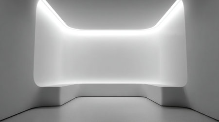 This spacious minimalistic interior showcases soft lighting and clean lines, creating a perfect backdrop for creative projects in modern design trends.の素材