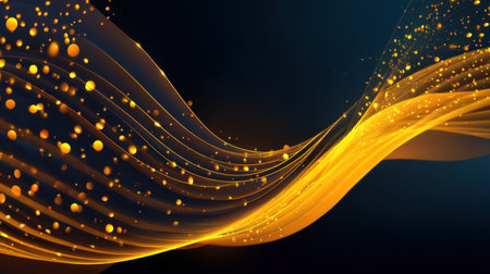 Captivating abstract image featuring flowing golden waves filled with shimmering particles on a dark backdrop, perfect for inspiring design projects and creative works.の素材