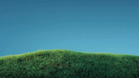 A serene landscape showcasing a lush green hill against a backdrop of a clear blue sky, ideal for nature-themed projects, conveying tranquility and freshness.の素材