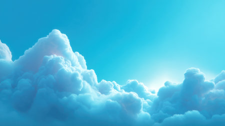 Embrace the tranquility of a clear blue sky filled with soft, fluffy clouds illuminated by gentle sunlight, creating a serene and peaceful atmosphere for any project.の素材