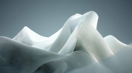 This captivating image features soft, ethereal waves of fabric in light tones, creating a surreal and dreamlike atmosphere perfect for artistic projects.の素材