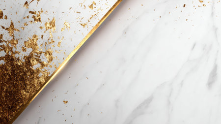 This image features a refined gold leaf against a white marble texture, ideal for invitations, branding materials, and elegant decor, evoking a sense of luxury.の素材