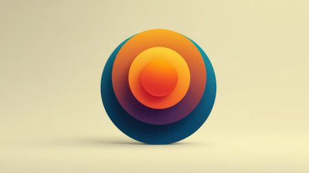 This abstract geometric artwork features layered circles in vibrant orange and blue hues, set against a soft beige background, adding a modern touch to digital projects.の素材