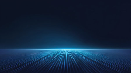 Explore a captivating blue abstract background featuring illuminated lines and a serene horizon, perfect for technology or creative projects, conveying a sense of depth and innovation.の素材