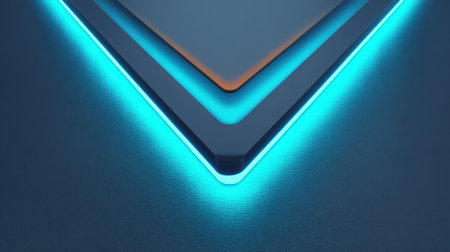 A captivating abstract geometric design featuring glowing blue and orange neon lighting. This minimalistic backdrop is perfect for technology and innovation themes.の素材