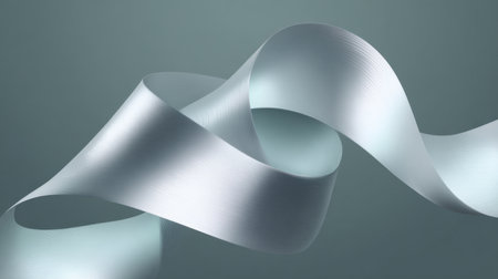 A delicate silver ribbon elegantly flows against a soft green backdrop, creating a serene and modern ambiance perfect for elegant designs and stylish presentations.の素材
