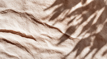 An elegant textured beige surface showcases soft shadows, creating intriguing abstract patterns. This image is perfect for backgrounds in design and artistic projects.の素材