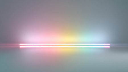 A striking neon light strip casts a soft, colorful glow against a minimalist backdrop, infusing the space with a modern and artistic ambiance. Perfect for creative projects.の素材