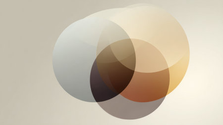 Artistic abstract image of overlapping circles in soft hues, representing harmony and simplicity. Perfect for modern design and creative projects, adding a stylish touch.の素材