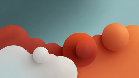 A captivating abstract image featuring vibrant spheres and soft clouds, perfect for design projects, creative backgrounds, and modern visual aesthetics.の素材
