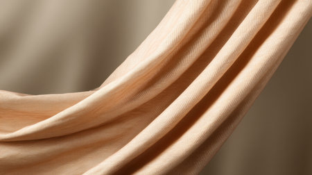 This image features a beautifully draped soft fabric with a warm beige tone, showcasing its subtle texture, perfect for stylish interior and fashion design projects.の素材
