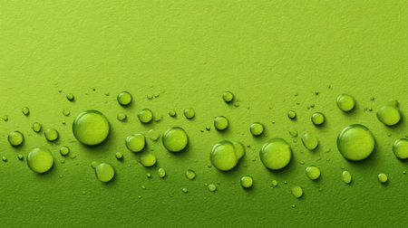 A captivating close-up showing vibrant green surface adorned with water droplets, creating an appealing texture perfect for nature-inspired designs and backgrounds.の素材