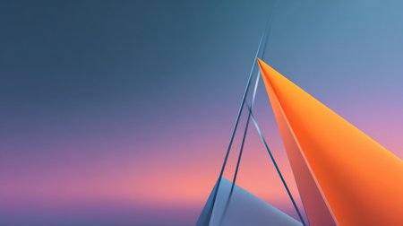 A stunning modern abstract design showcasing triangular shapes in vibrant orange and soft blues, set against a gentle gradient backdrop for a fresh visual impact.の素材