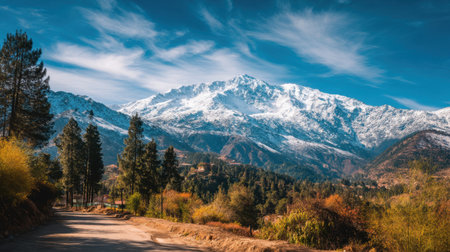 Explore a breathtaking landscape showcasing majestic snow-capped mountains with a brilliant blue sky above. Experience the incredible beauty of nature's diverse scenery.の素材