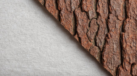 Close-up of brown tree bark against a light gray background, highlighting unique textures and patterns found in nature, ideal for design and creative projects.の素材