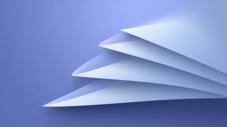 This image features soft layers of light blue paper set against a purple background, creating an elegant and modern abstract design perfect for various artistic projects.の素材