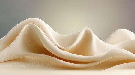 This image features soft beige fabric with gentle curves and wrinkles, creating a visually appealing abstract background in neutral tones, ideal for design projects.の素材