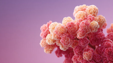 A stunning close-up of a vibrant coral pink floral cluster set against a soft gradient background. Perfect for nature-inspired projects, this image captures beauty and elegance.の素材