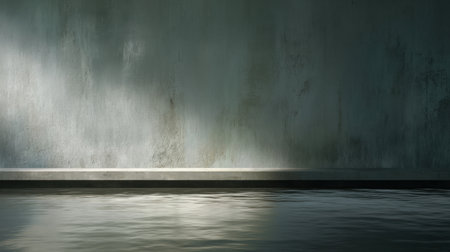 A minimalistic and tranquil image of water reflecting against an abstract textured wall, illuminated by soft light, creating a serene atmosphere ideal for design use.の素材