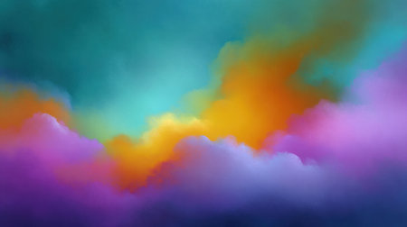 This vibrant abstract image showcases colorful clouds in rich hues of turquoise, orange, purple, and pink, evoking a dreamlike and tranquil atmosphere perfect for artistic interpretations.の素材