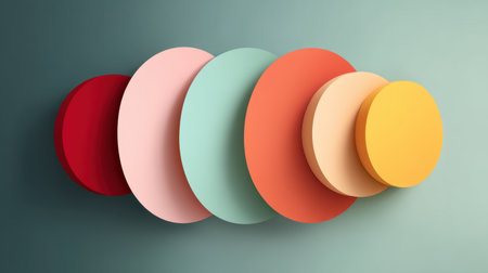 This image features an arrangement of colorful circles on a soft background, creating a modern aesthetic ideal for creative projects, visual media, and artistic inspiration.の素材