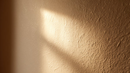This image captures soft morning light creating gentle shadows on a textured wall, evoking a calming and serene atmosphere ideal for interior design inspiration.の素材