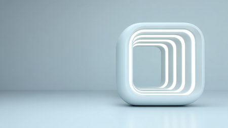 This image showcases a modern abstract shape with glowing layers in a minimalist setting, emphasizing creativity, elegance, and contemporary design aesthetic.の素材