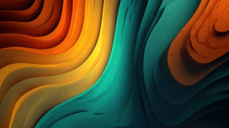 Explore an abstract composition featuring flowing layers of warm and cool colors, creating a captivating visual experience perfect for modern designs and backgrounds.の素材
