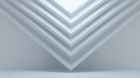 This image showcases a series of stacked geometric layers in a minimalist design, creating a serene white backdrop ideal for modern artistic applications and presentations.の素材