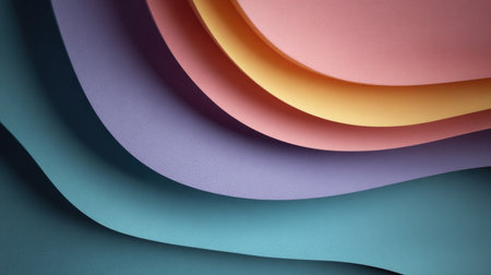 A stunning arrangement of vibrant and textured paper layers in soft pastel tones creates a captivating abstract background perfect for artistic design and creativity.の素材