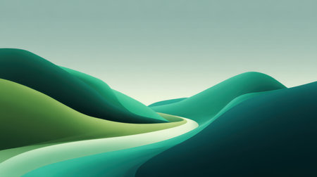 Discover a calming abstract landscape featuring gentle green hills with smooth curves and soft tones. Perfect for evoking tranquility and modern elegance.の素材