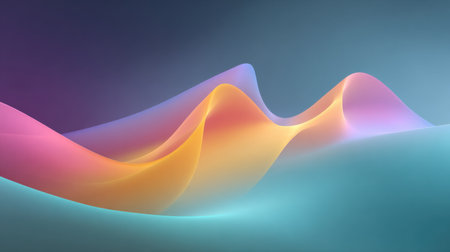 This abstract digital landscape features colorful flowing waves and soft gradients, creating a tranquil atmosphere perfect for backgrounds, design, and art projects.の素材