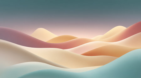 This serene abstract landscape features soft curves and gentle gradients in warm and cool earthy tones, creating a calming and tranquil atmosphere suitable for various artistic projects.の素材