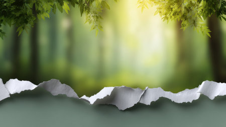 Captivating image of a lush forest scene peeking through torn paper. Perfect for nature-themed projects, creative designs, and tranquil artwork presentations.の素材