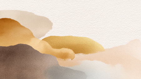 This elegant abstract artwork combines soft earth tones and golden accents, creating a serene atmosphere perfect for modern home or office decor. Subtle and refined.の素材