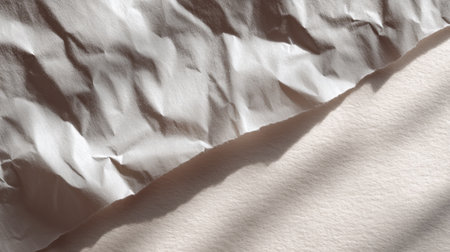 A close-up view of textured white paper showcasing soft creases and smooth surfaces. This image offers depth and aesthetic appeal for creative and design purposes.の素材