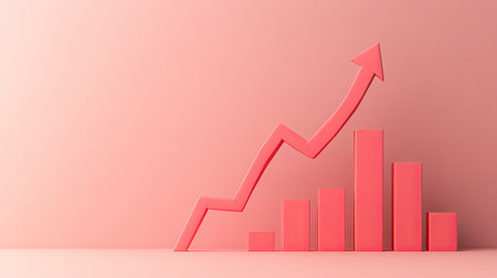 A D-rendered financial growth chart with a rising arrow on a minimalist background, leaving ample copy space.の素材